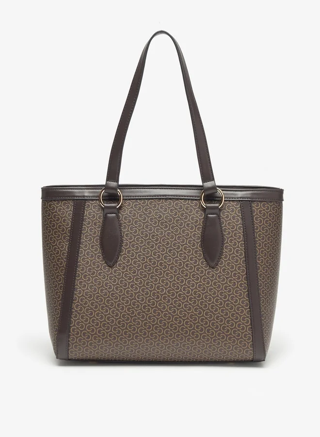 Celeste Women Monogram Embossed Tote Bag with Zip Closure and Double Handle