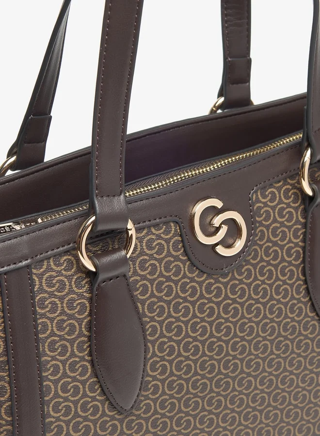 Celeste Women Monogram Embossed Tote Bag with Zip Closure and Double Handle