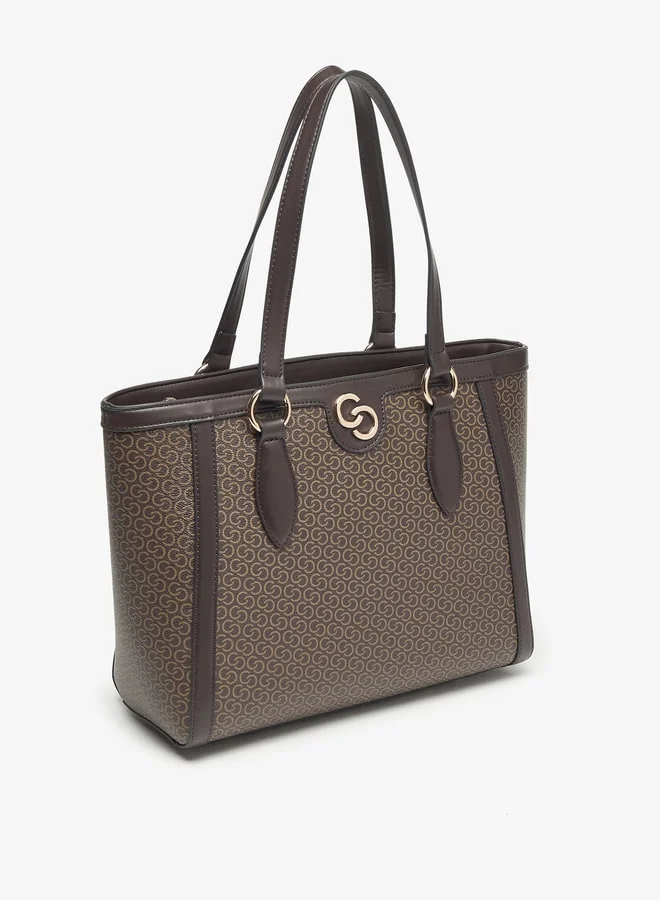 Celeste Women Monogram Embossed Tote Bag with Zip Closure and Double Handle