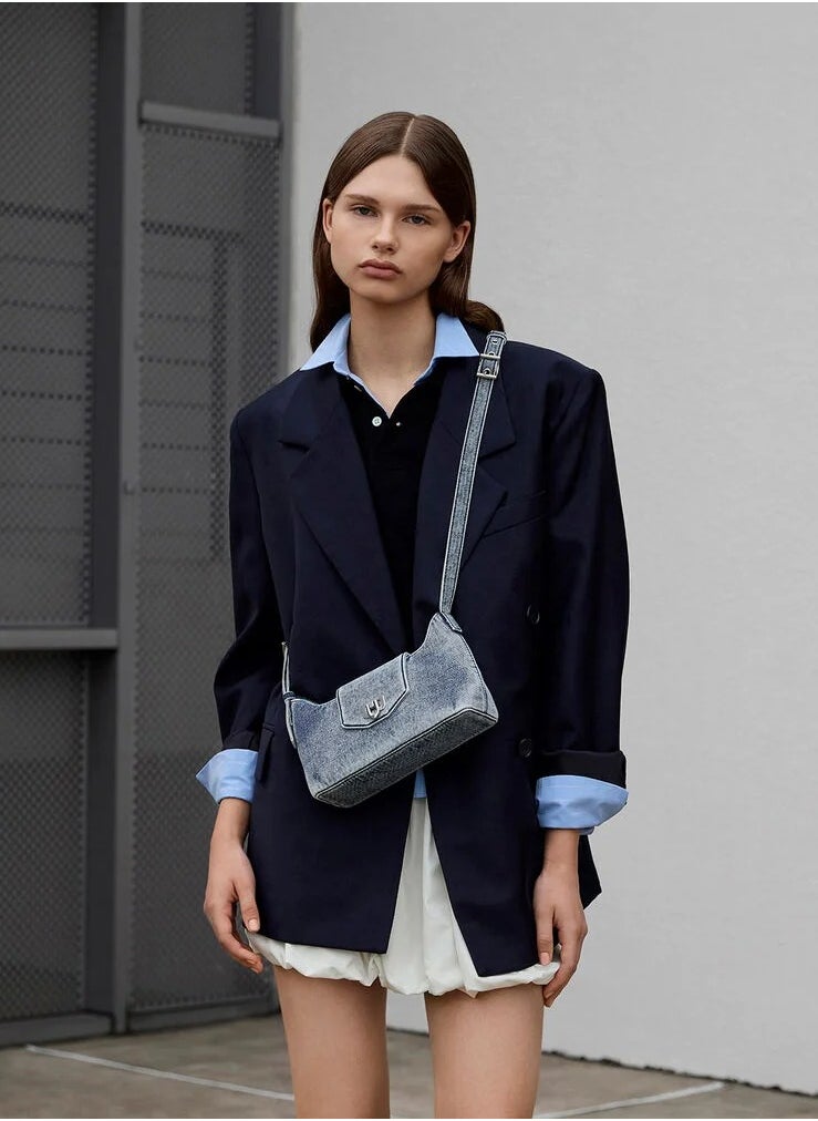 Charles & Keith Arwen Denim Belted Shoulder Bag &Crossbody Bag - Denim Blue  - Image 2