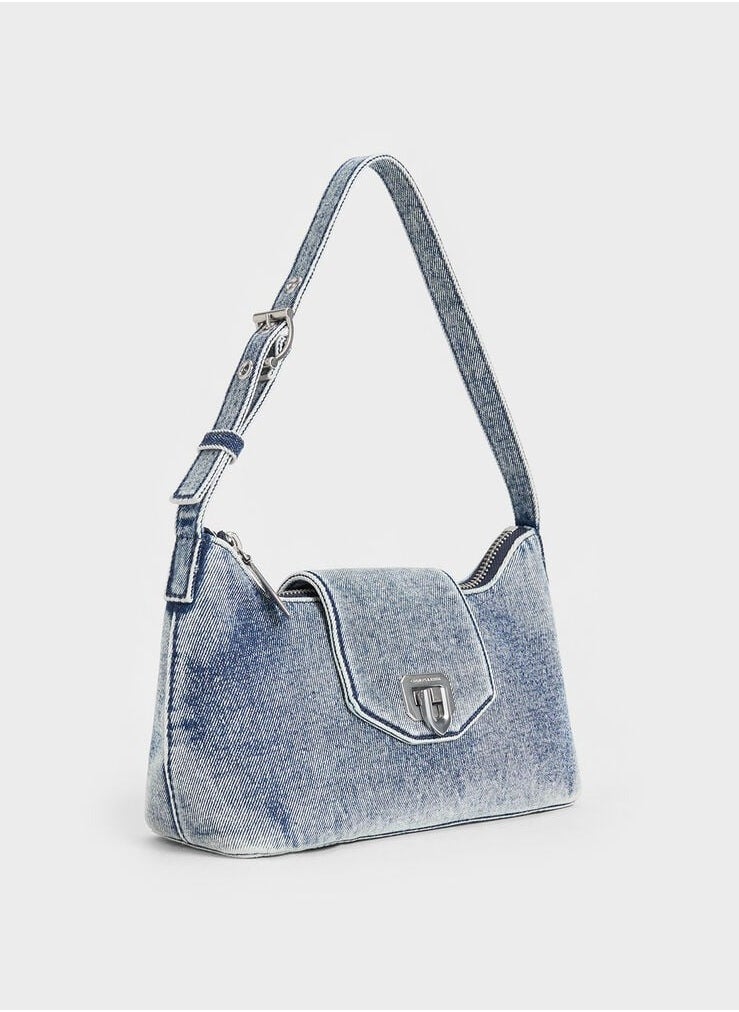 Charles & Keith Arwen Denim Belted Shoulder Bag &Crossbody Bag - Denim Blue  - Image 3