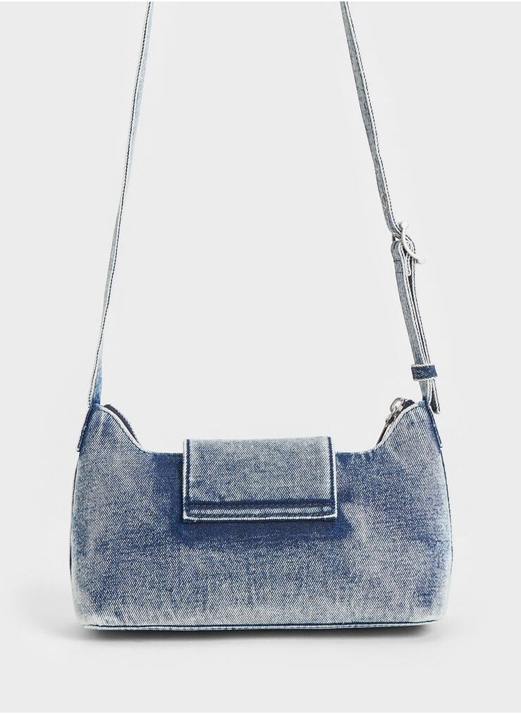 Charles & Keith Arwen Denim Belted Shoulder Bag &Crossbody Bag - Denim Blue  - Image 5