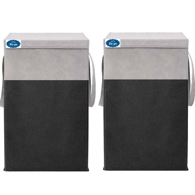 SKYLII 68 L Laundry Basket for Clothes With Lid and Handles Durable and Collapsible Laundry Clothes Toys storage Bag Foldable Laundry Bin for Dirty Clothes Pack of 2 GREY BLACK - Image 1