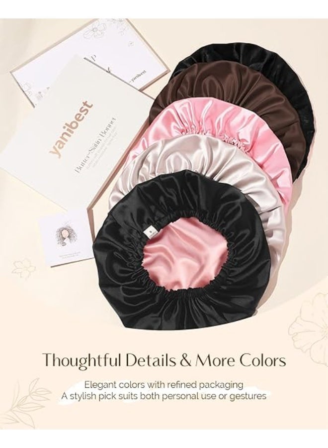 قبعة النوم الكبيرة للنساء من الساتان للاستيقاظ، سوداء/سوداء، فائقة الكبر، مزدوجة الطبقات، فائقة النعومة، لشعر طبيعي - Image 5