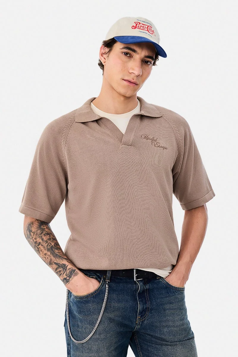 سنيتش Embroidered Flat Knit Polo T-Shirt