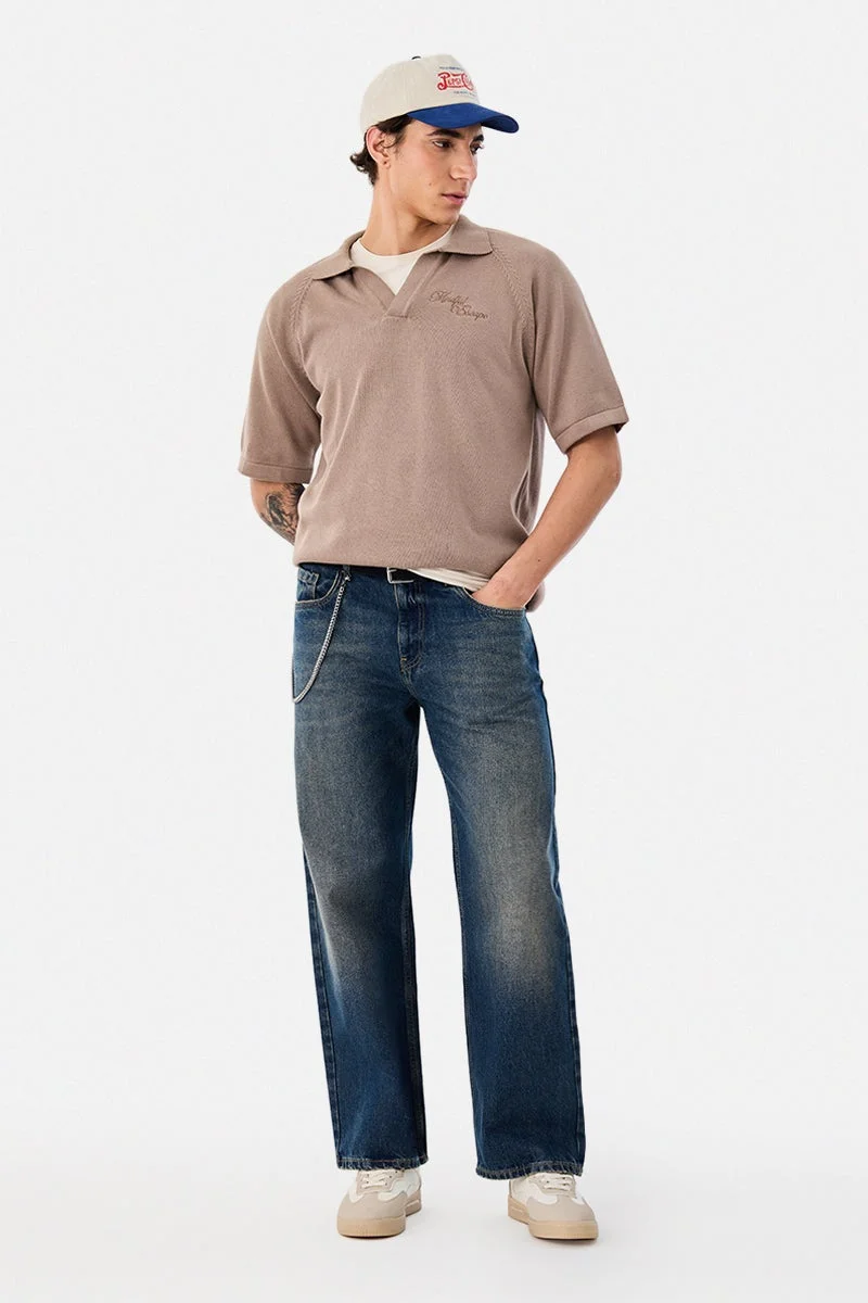 سنيتش Embroidered Flat Knit Polo T-Shirt