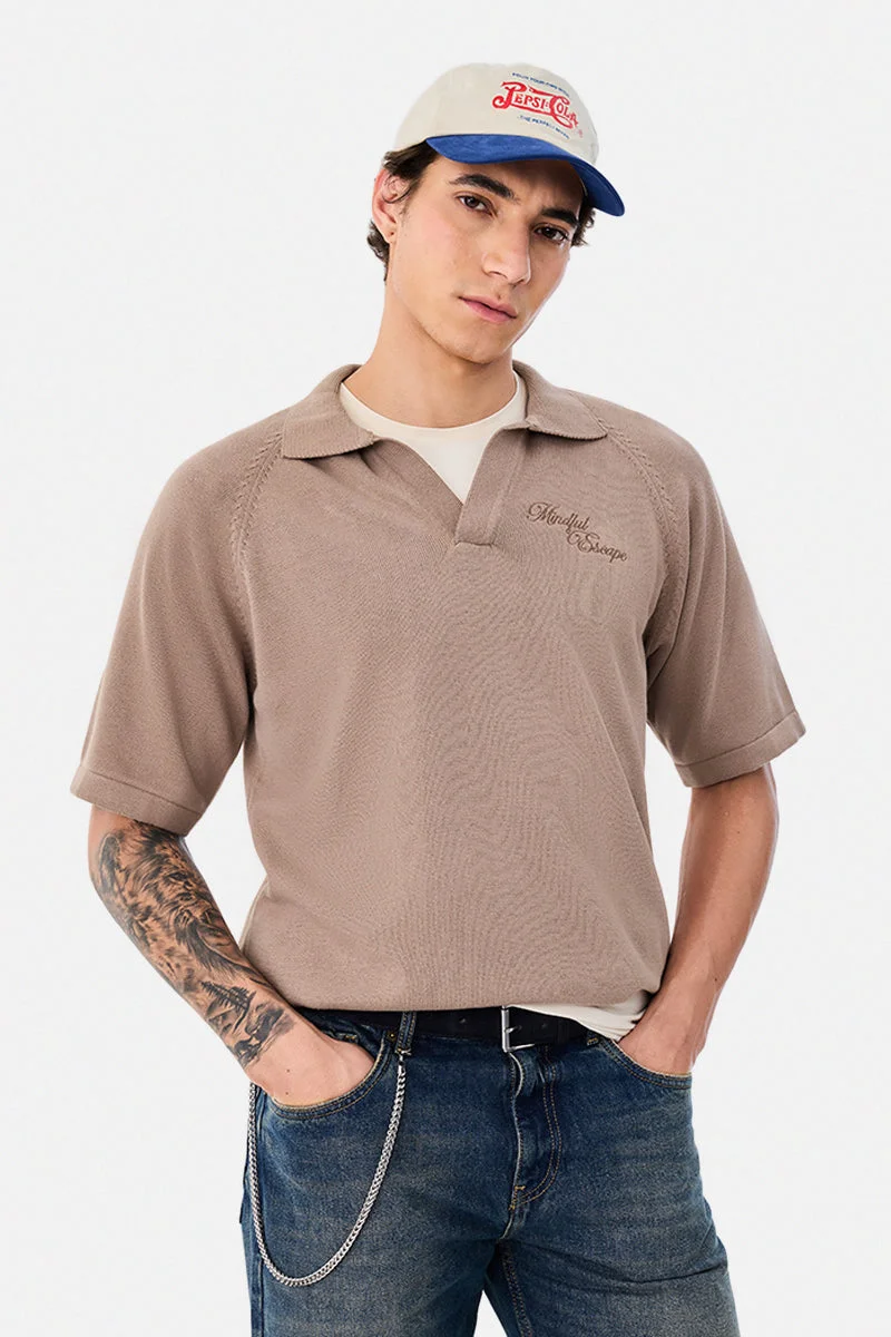 سنيتش Embroidered Flat Knit Polo T-Shirt