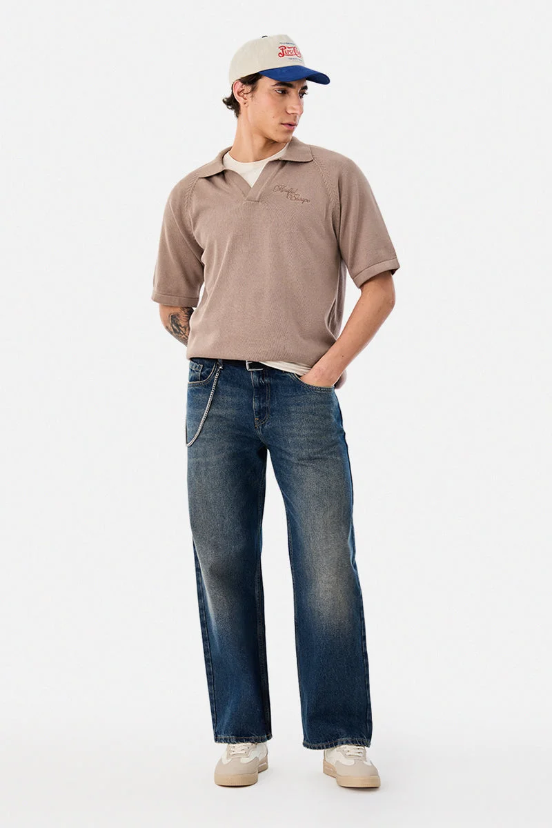 سنيتش Embroidered Flat Knit Polo T-Shirt