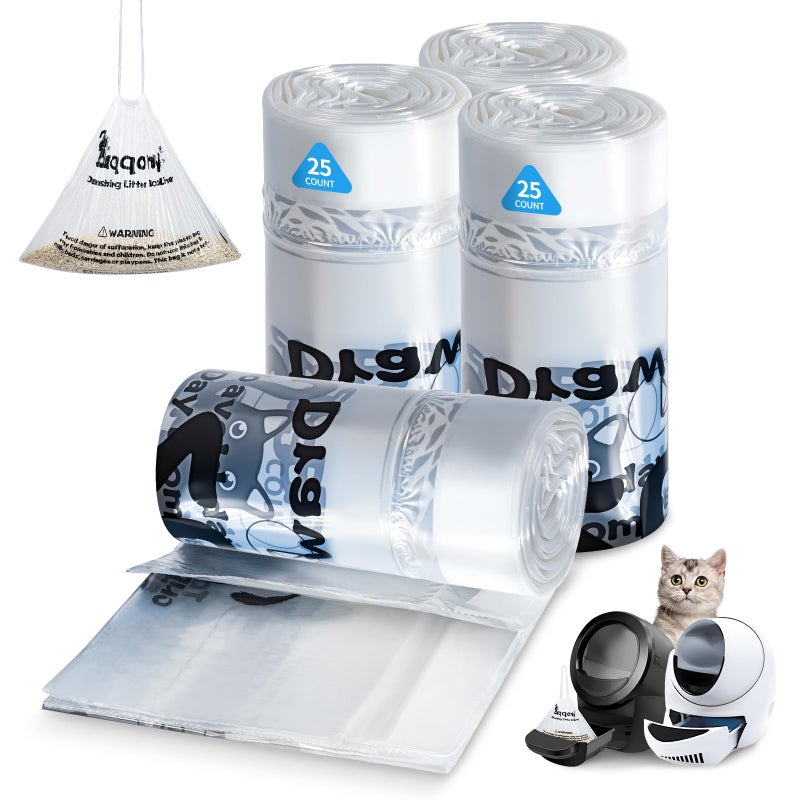 Zuqqony Litter Box Liners 100 Count - Compatible with Litter Robot 4 & 3, Leak-Proof Drawstring Waste Bags, Pre-Separated Clear Design (25.8" x 21"), Odor Control - Image 1