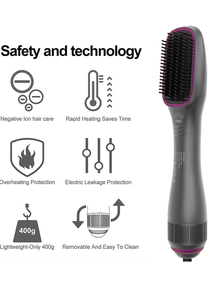 RUKYU - 3 In 1 Hair Dryer Brush & Straightener Brush, Professional 1200W Powerful Ceramic Tourmaline Ionic Hot Air Brush, 3 Heat/2 Speed Settings One Step Hair Dryer And Styler For All Hair Types - Image 1
