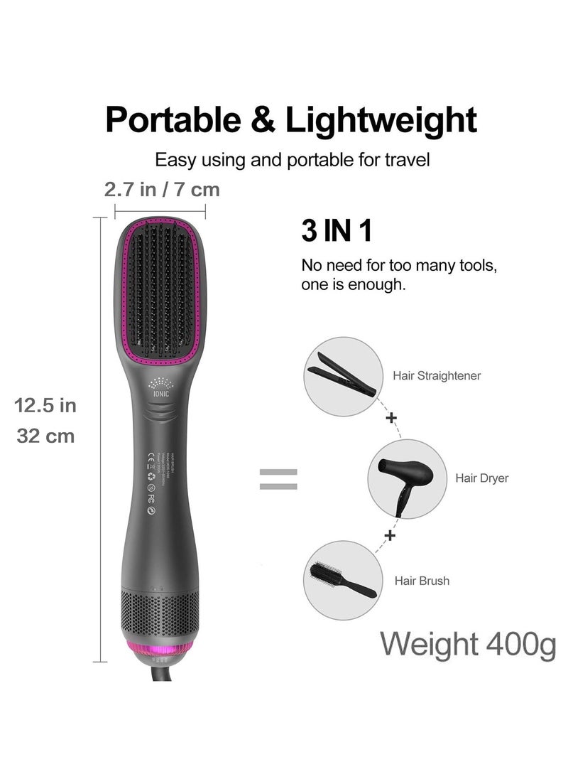 RUKYU - 3 In 1 Hair Dryer Brush & Straightener Brush, Professional 1200W Powerful Ceramic Tourmaline Ionic Hot Air Brush, 3 Heat/2 Speed Settings One Step Hair Dryer And Styler For All Hair Types - Image 1
