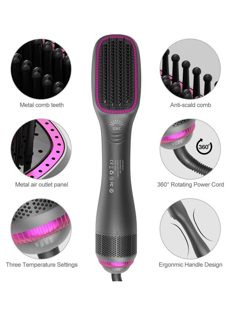 RUKYU - 3 In 1 Hair Dryer Brush & Straightener Brush, Professional 1200W Powerful Ceramic Tourmaline Ionic Hot Air Brush, 3 Heat/2 Speed Settings One Step Hair Dryer And Styler For All Hair Types - Image 1