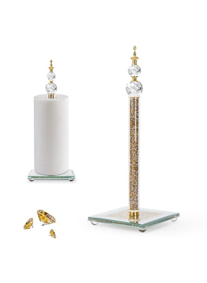 Hebaogugu Gold Paper Towel Holder, Bling Crystal Paper Towel Roll Holder, Decorative Standing Paper Towel Holder for Kitchen Countertops Bathroom, Paper Towel Dispenser with Weighted Base (Square/Gold-A) - Image 1
