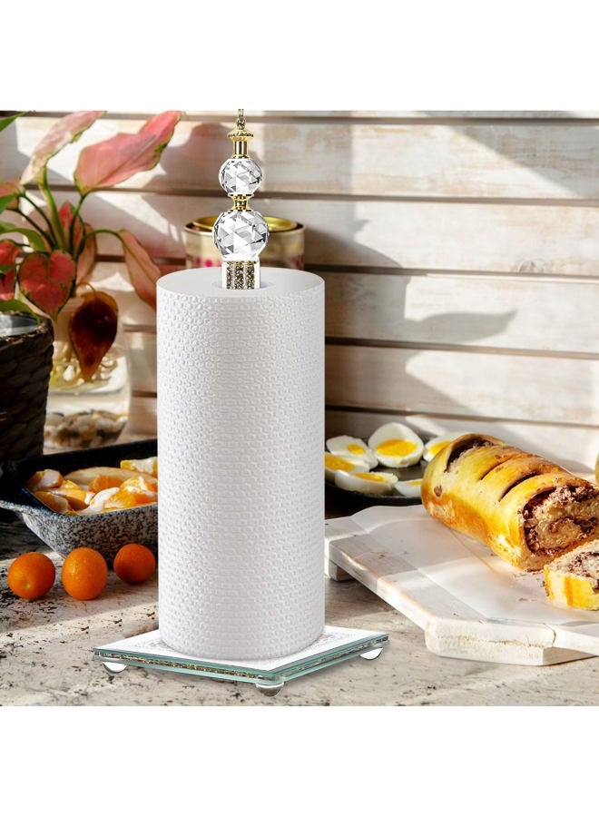 Hebaogugu Gold Paper Towel Holder, Bling Crystal Paper Towel Roll Holder, Decorative Standing Paper Towel Holder for Kitchen Countertops Bathroom, Paper Towel Dispenser with Weighted Base (Square/Gold-A) - Image 5