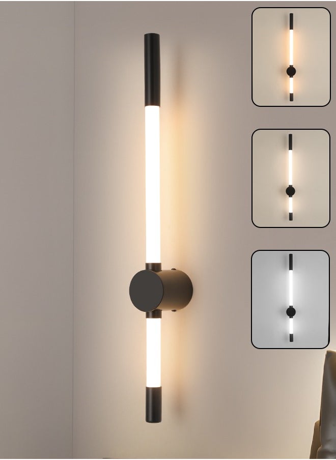 YATAI LIGHTING مصابيح حائط LED لغرف النوم وغرف المعيشة - مصابيح حائط قابلة للتعتيم مع 3 درجات حرارة ألوان وهيكل معدني عالي الجودة - شكل شريط خطي أسود عصري (أسود)  - Image 1