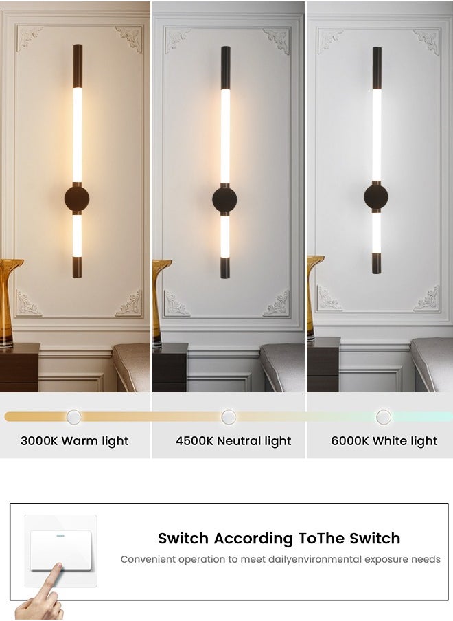 YATAI LIGHTING مصابيح حائط LED لغرف النوم وغرف المعيشة - مصابيح حائط قابلة للتعتيم مع 3 درجات حرارة ألوان وهيكل معدني عالي الجودة - شكل شريط خطي أسود عصري (أسود)  - Image 2