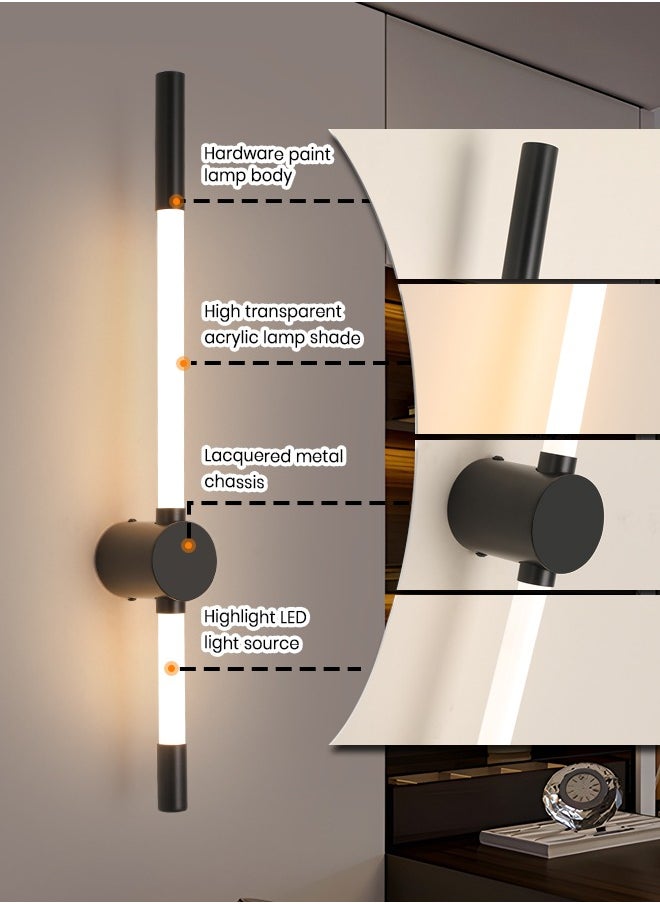 YATAI LIGHTING مصابيح حائط LED لغرف النوم وغرف المعيشة - مصابيح حائط قابلة للتعتيم مع 3 درجات حرارة ألوان وهيكل معدني عالي الجودة - شكل شريط خطي أسود عصري (أسود)  - Image 3