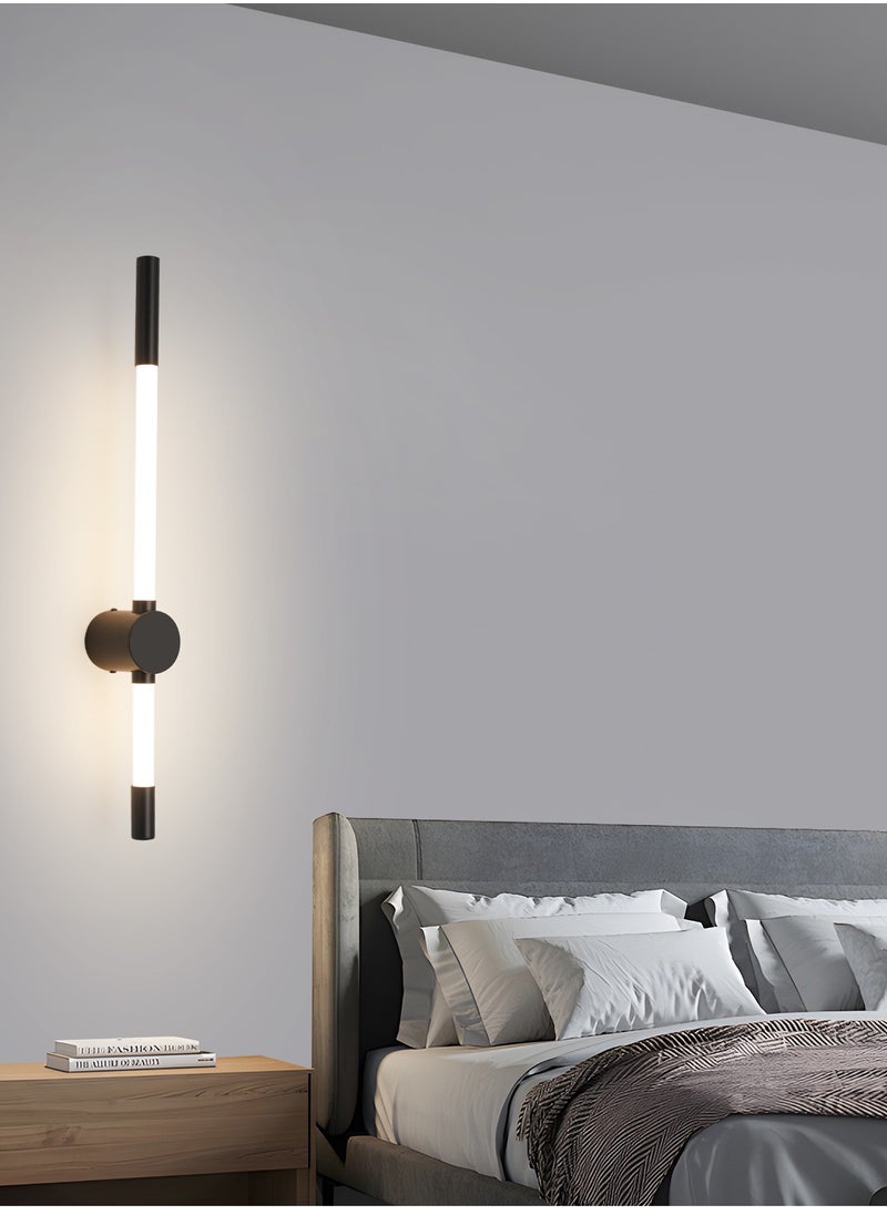YATAI LIGHTING مصابيح حائط LED لغرف النوم وغرف المعيشة - مصابيح حائط قابلة للتعتيم مع 3 درجات حرارة ألوان وهيكل معدني عالي الجودة - شكل شريط خطي أسود عصري (أسود)  - Image 5