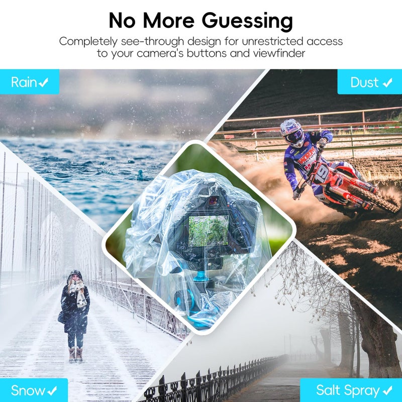 JJC DSLR Camera Rain Cover, Rain Coat Sleeve Protector for Canon Nikon Fujifilm Sony Olympus Panasonic Pentax Sigma with a Lens up to 18", PE Material Clear See-Through(2 Pack) - Image 5