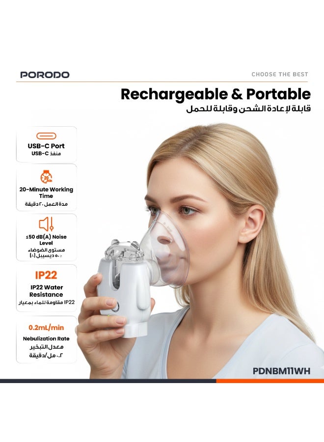 PORODO PORTABLE MINI NEBULIZER FOR KIDS AND ADULTS - WHITE - Image 5