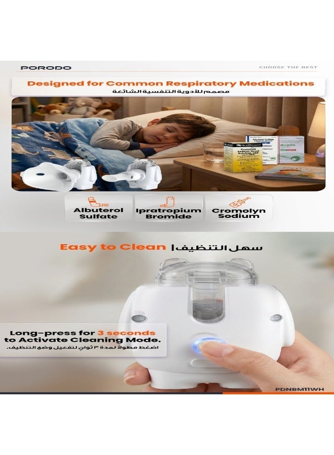 porodo Portable Nebulizer / Rechargeable USB-C Design / Quiet Operation / Fine Mist Technology / 8mL Capacity / Lightweight Compact Body / Adult & Pediatric Use - White - Image 5