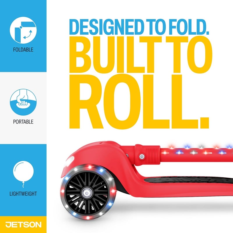 JETSON 3-Wheel Light-Up Kick Scooter, Lights on Stem & Wheels, Height Adjustable Handlebar, Rear Brake, Foldable, Ages 3+ - Image 5