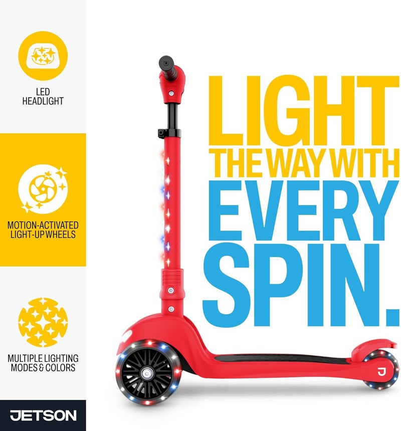 JETSON 3-Wheel Light-Up Kick Scooter, Lights on Stem & Wheels, Height Adjustable Handlebar, Rear Brake, Foldable, Ages 3+ - Image 4