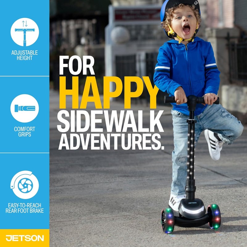 JETSON 3-Wheel Light-Up Kick Scooter, Lights on Stem & Wheels, Height Adjustable Handlebar, Rear Brake, Foldable, Ages 3+ - Image 3