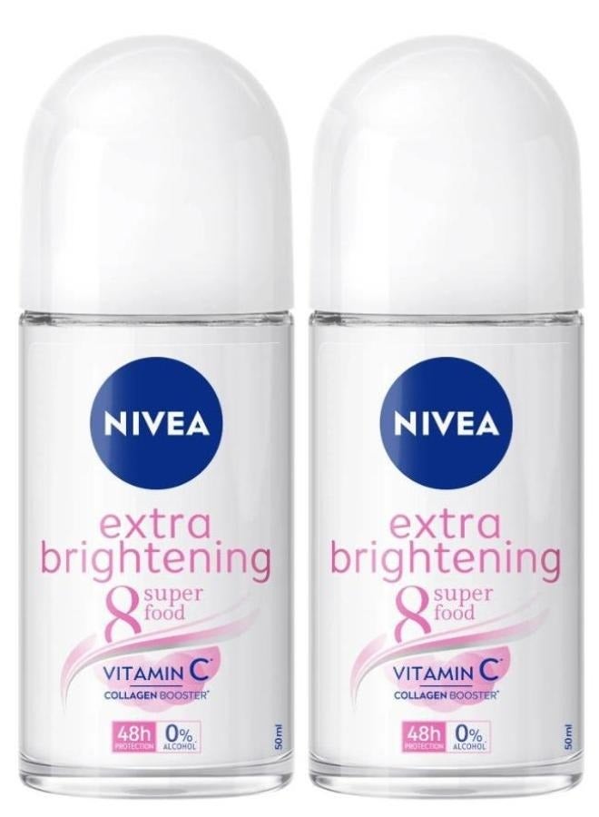 Nivea Two pieces of Nivea Roll on Extra Brightening Whitening Enhanced with Collagen & Vitamin C 50 ml - Image 1