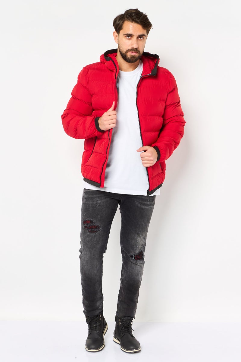 GEOX Men Quilted Hooded Puffer Jacket, Red - Image 2