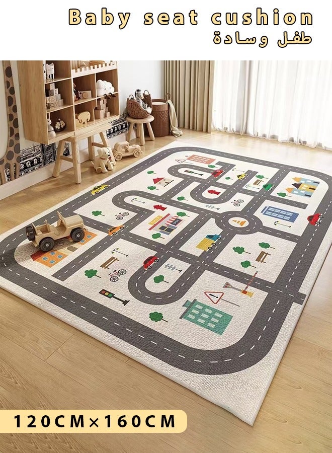 Kids Carpet Playmat Rug,Soft Kids Rug Carpet Play Mat for Baby Boys Girls,Car Rug for Kids Cars, Non-Slip Map, Town City Road Rug for Playroom Bedroom, Track Rug Car Play Rug for Kids, Kids Baby Children Educational Road Traffic Play Mat 120×160cm  - Image 1