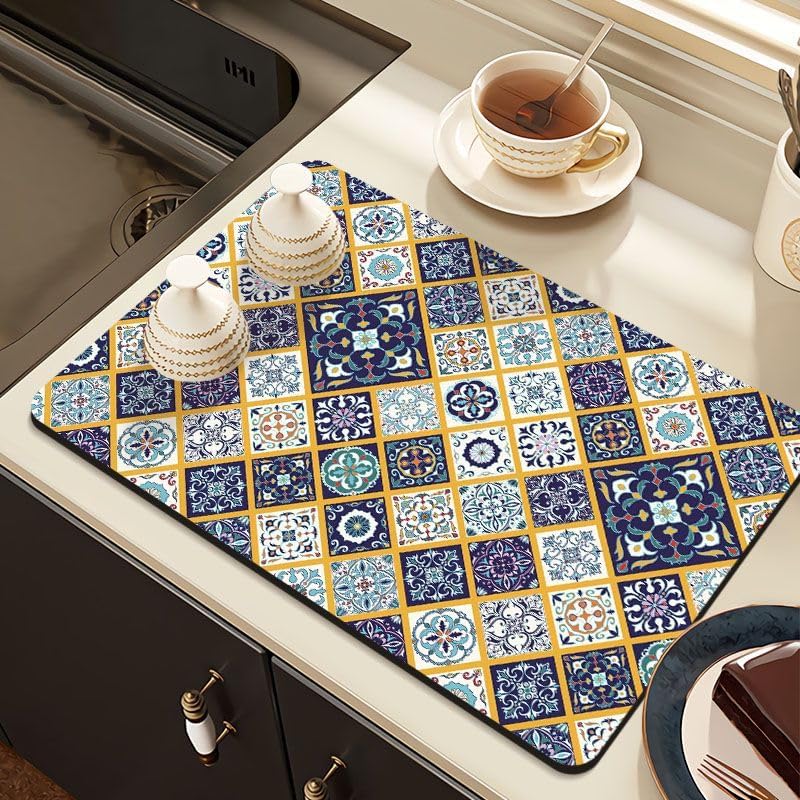 Home-Cloud HomeCloud Dish Drying Mat for Kitchen Counter – Super Absorbent, Non-Slip & Heat-Resistant – Quick Dry Rack Pad for Dishes, Utensils, Coffee Maker – Stain-Hiding Design (Purple_2 Boxes) - Image 1