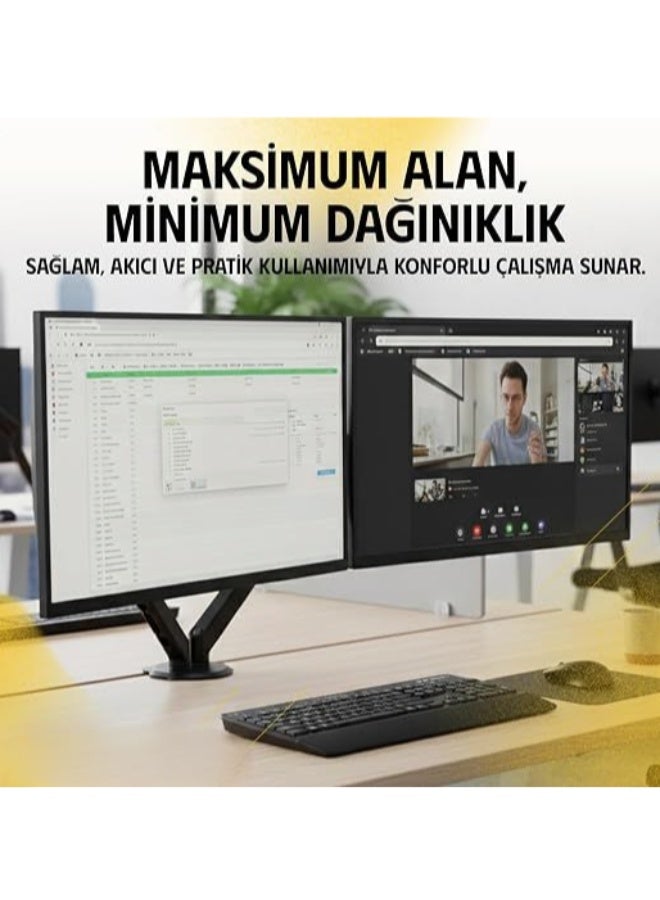 Dual Arm Monitor Stand with Shock Absorber Gas Spring Full Motion Rotatable Desktop Mount Bracket for Two Screens - Image 4