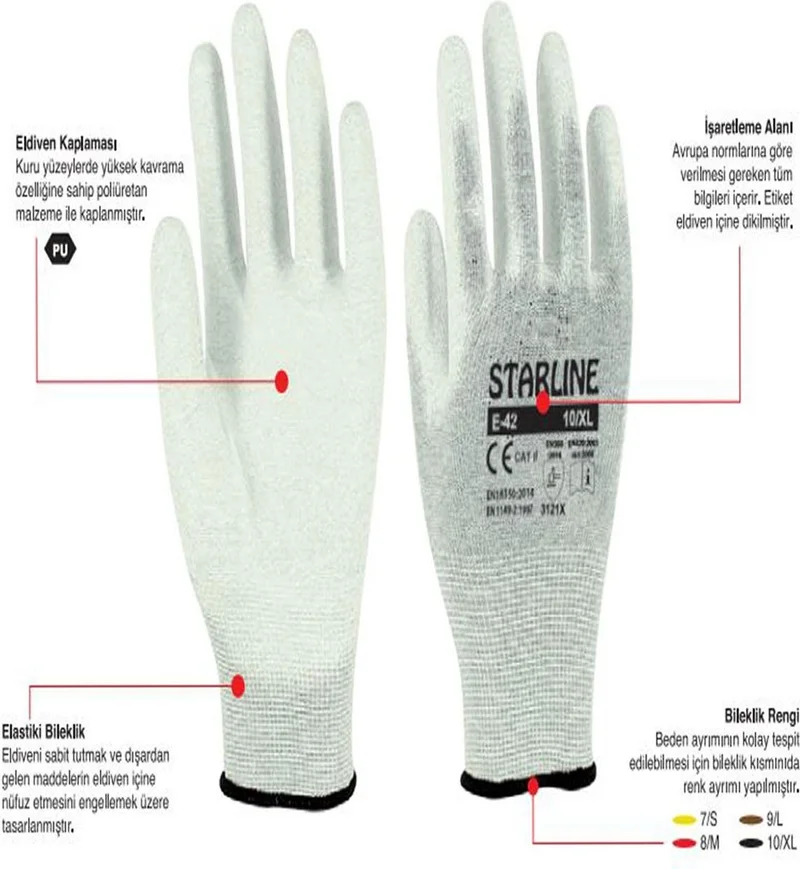 Starline E-42 Antistatic Pu Glove Size 10 x 10 Pieces