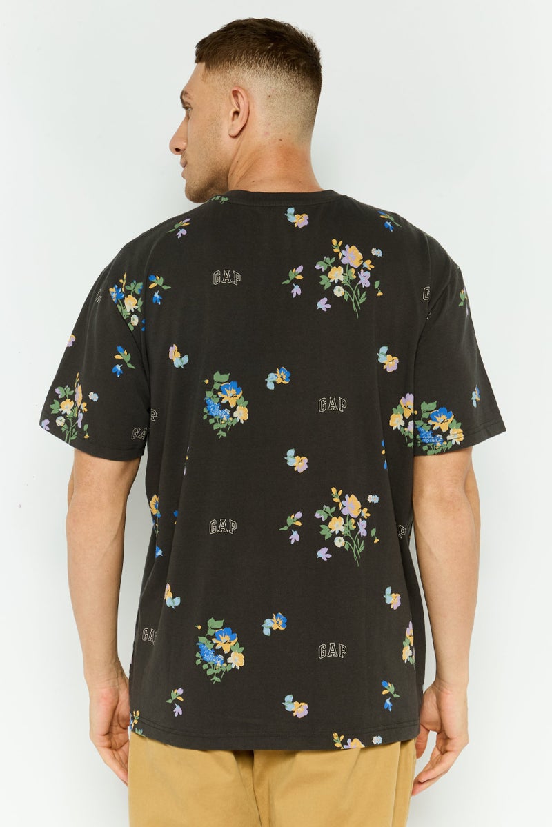 GAP Men Crew Neck Floral Print Short Sleeves T-shirt, Dark Grey - Image 4