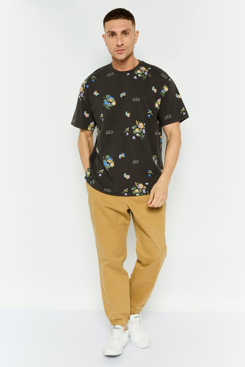 GAP Men Crew Neck Floral Print Short Sleeves T-shirt, Dark Grey - Image 2
