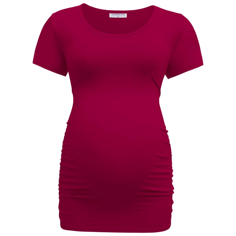 Bearsland Womens Maternity Tshirt 3 Packs Classic Side Ruched Tee Top Mama Pregnancy Clothes,witstripe+red+Blue,M - Image 3