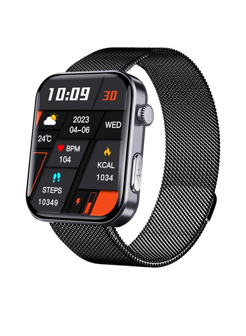 Smart Health Watch, Magnetic Charging Activity Tracker Watch, Full Touch IPS Display Android Smart Watch, Sturdy And Durable Health Monitoring Watch, (1pc, Black, Mesh Strap)  - Image 1