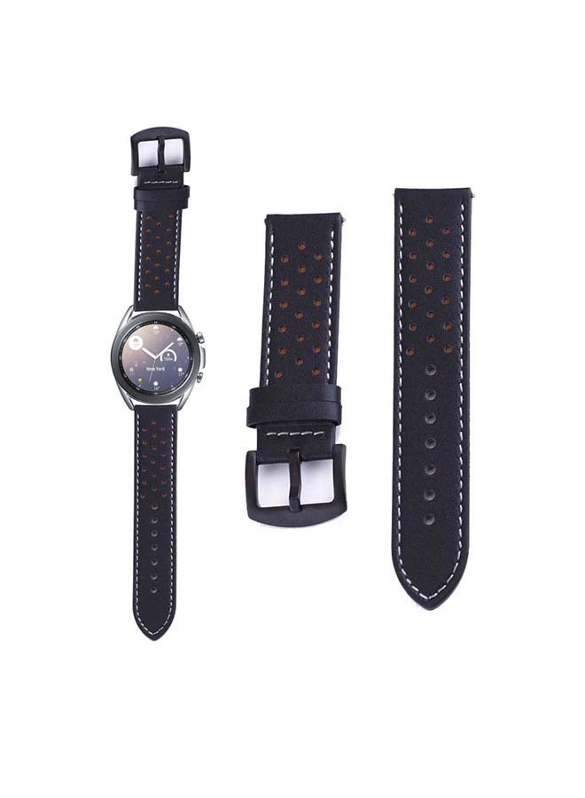 Perfii Dot Genuine Leather Replacement Band for Samsung Galaxy Watch3 41mm Black/Brown - Image 1