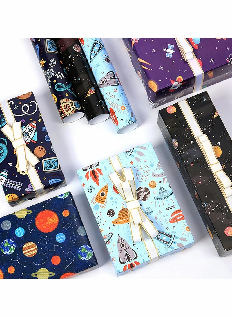 Excefore 5 Outer Space Boys and Girls Birthday Wrapper Paper Ribbon Recyclable Gift Wrapper Set for Birthday Party Holiday Decoration DIY Artwork Supplies - Image 5