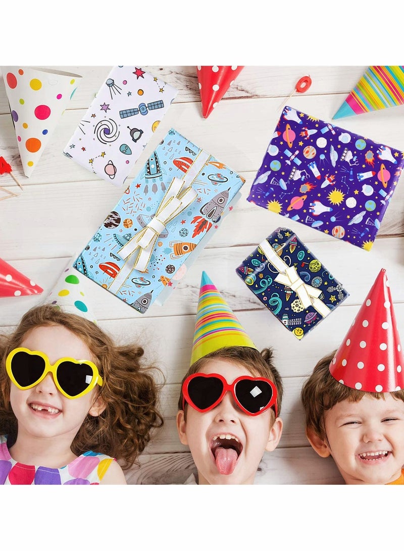 Excefore 5 Outer Space Boys and Girls Birthday Wrapper Paper Ribbon Recyclable Gift Wrapper Set for Birthday Party Holiday Decoration DIY Artwork Supplies - Image 3