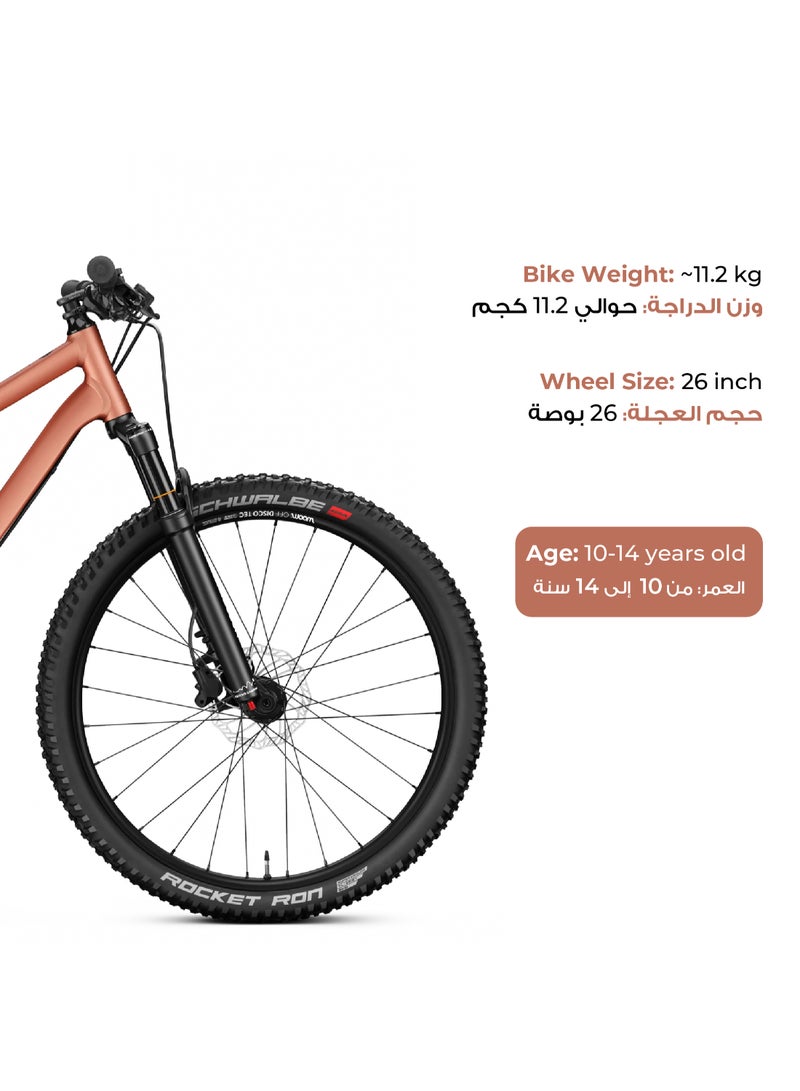 Woom OFF Air 6 Kids Mountain Bike|26-inch Wheels|Air Suspension Fork|Hydraulic Disc Brakes|Lightweight Aluminum Youth MTB|Terra Coppa|Ages 10-14 - Image 5