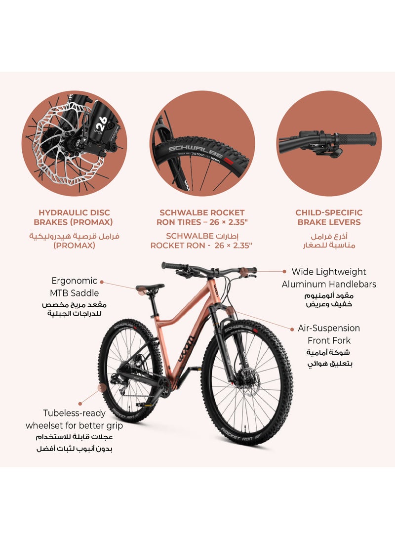 Woom OFF Air 6 Kids Mountain Bike|26-inch Wheels|Air Suspension Fork|Hydraulic Disc Brakes|Lightweight Aluminum Youth MTB|Terra Coppa|Ages 10-14 - Image 2