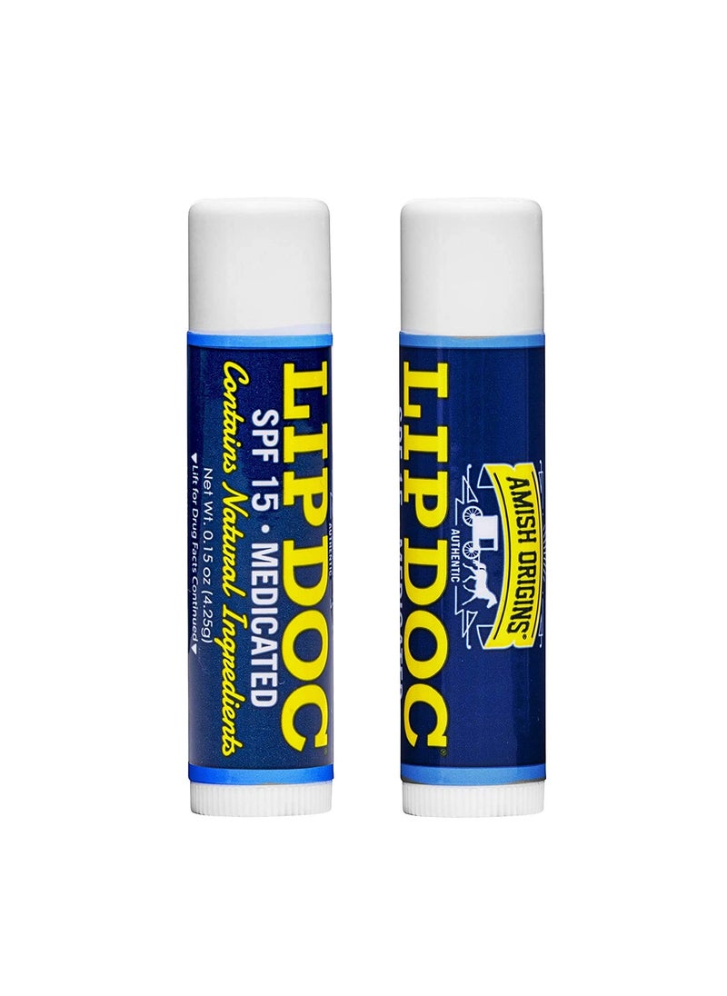 AMISH ORIGINS Amish Origins Lip Doc SPF 15 Medicated Lip Balm 2 PACK AllNatural Deep Moisturizing Lip Balm Potent Formula for Chapped and Cracked Lips All Natural Essential Oils 
