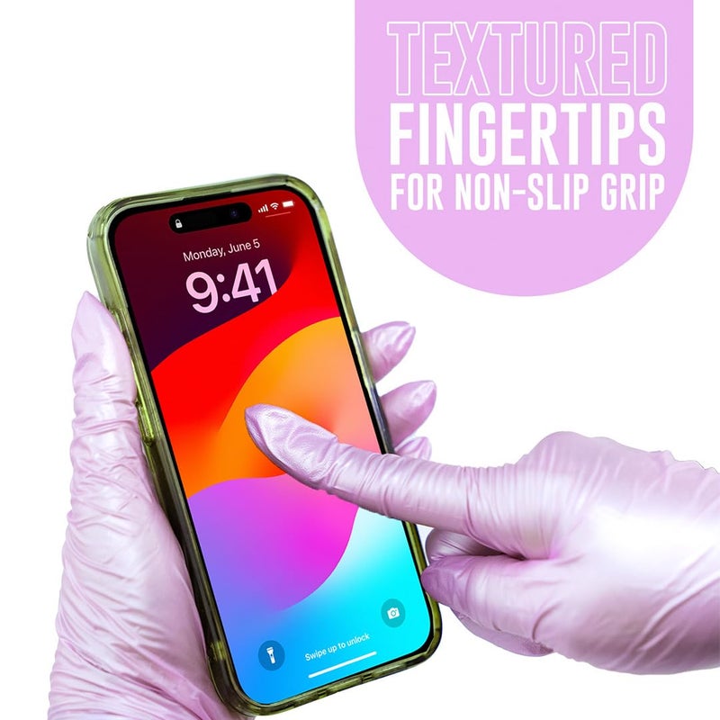 Colortrak Luminous Collection Disposable Nitrile Gloves (100 Pack)  Lilac Frost Color  Large  Single-Use  Allergy-Safe  Latex-Free  Powder-Free  Odor-Free  Textured Finger Tips - Image 2