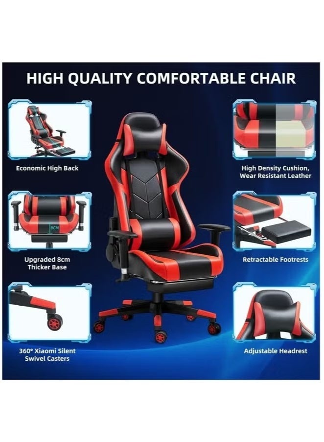 كادي ون كرسي ألعاب رياضي إلكتروني قابل للتعديل,كرسي كمبيوتر مكتبي من الجلد, كرسي قيمنق مريح , كرسي داعم للفقرات القطنية مريح مع مسند ذراع ومسند مريح للرأس مع مسند للقدمين، دوران 360 درجة، أحمر - Image 4