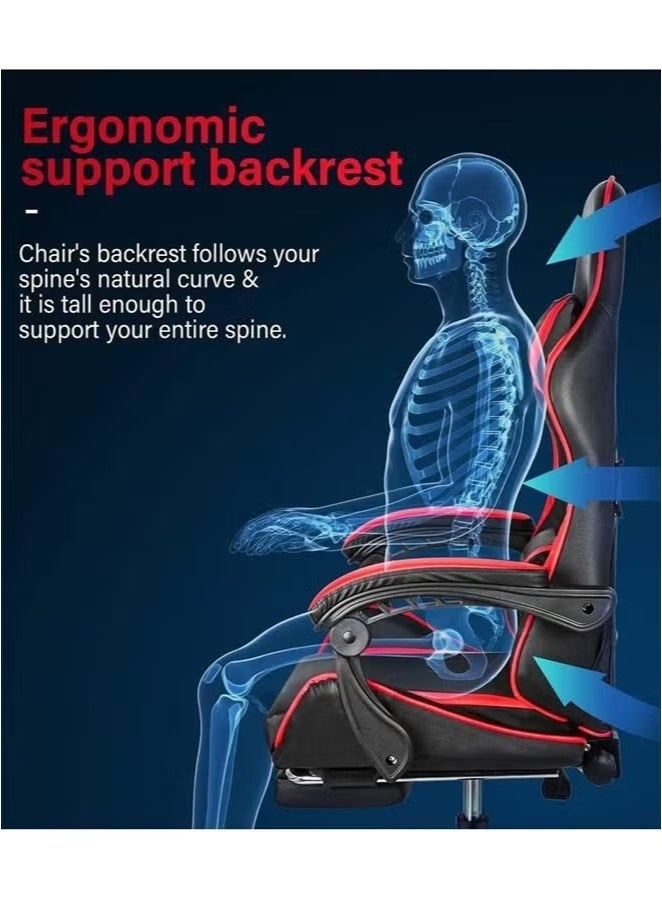 كادي ون كرسي ألعاب رياضي إلكتروني قابل للتعديل,كرسي كمبيوتر مكتبي من الجلد, كرسي قيمنق مريح , كرسي داعم للفقرات القطنية مريح مع مسند ذراع ومسند مريح للرأس مع مسند للقدمين، دوران 360 درجة، أحمر - Image 5