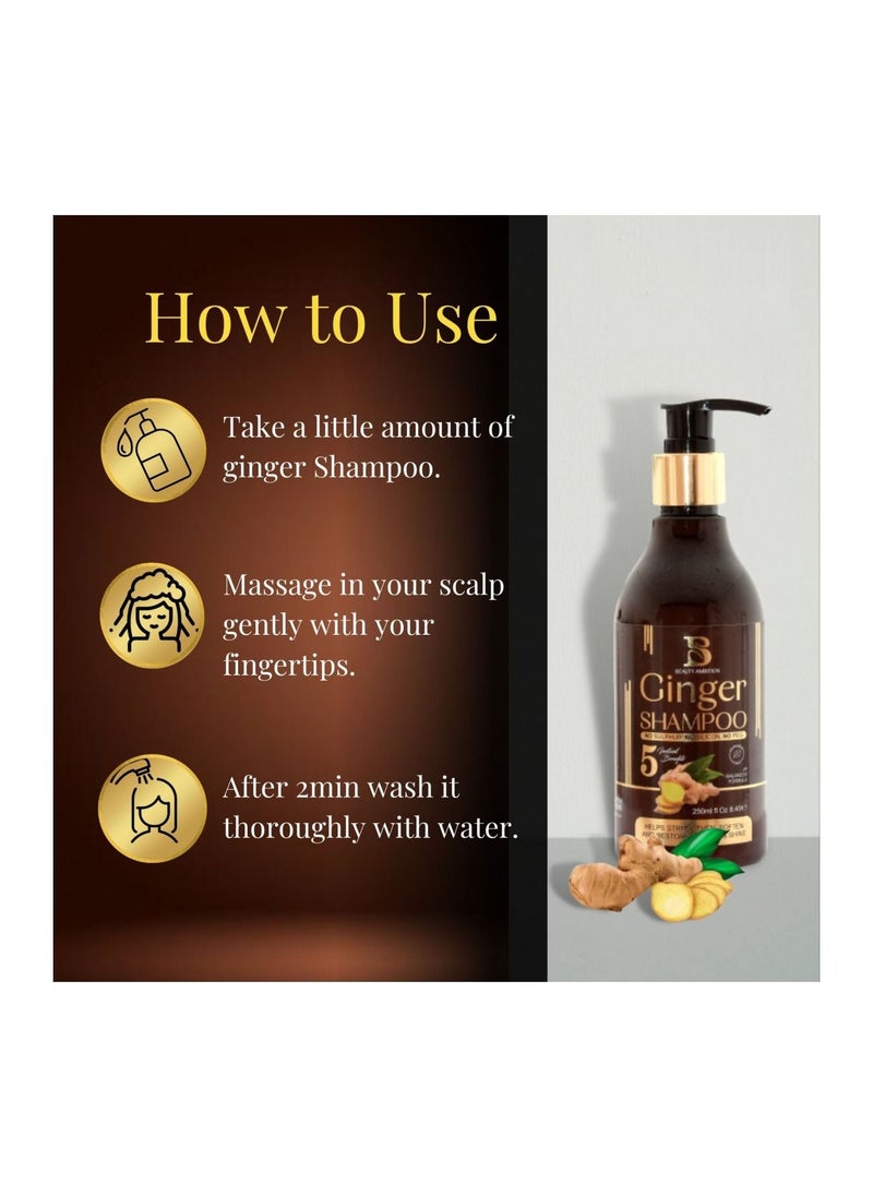 Anti-Hair Fall and Anti Thinning Ginger Shampoo, Hair Regrowth and Thickening Treatment for Men and Women, 250ml