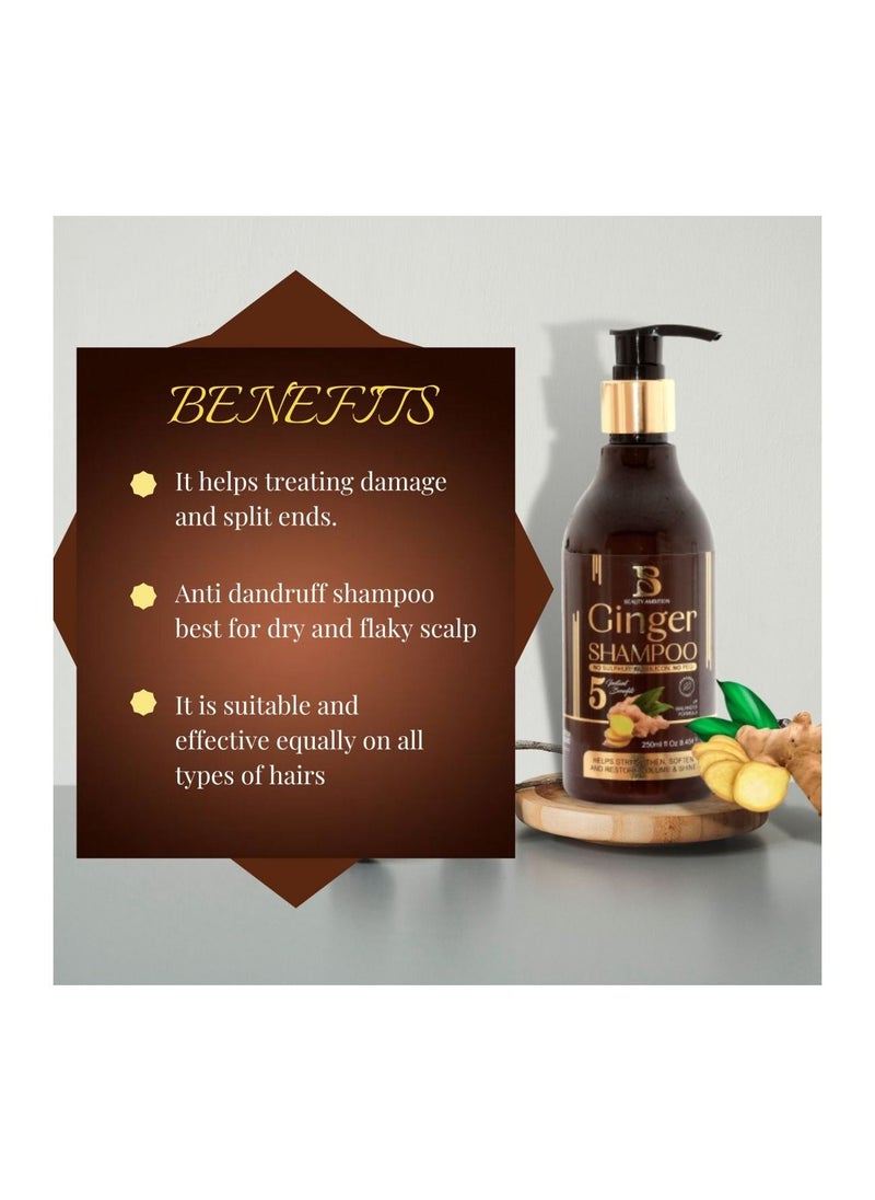 Anti-Hair Fall and Anti Thinning Ginger Shampoo, Hair Regrowth and Thickening Treatment for Men and Women, 250ml