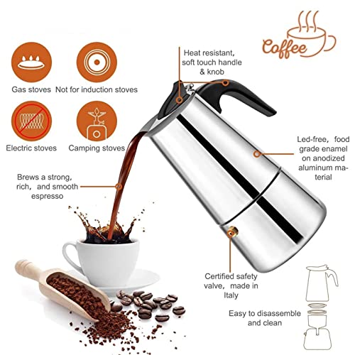 YOSOO Coffee Maker, Stainless Steel Coffee Pot Percolator Stovetop Espresso Latte Maker Percolator Stove Top Filter Coffee Maker Pot Easy Clean (300ML 6 Cup) - Image 2